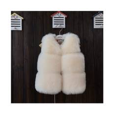 (Beige, 1-2Years) Winter Kids Girls Fluffy Faux Fur Vest Coat Thick - Not Specified - One Size