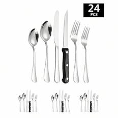 SHEIN pcs Stainless Steel Dining Cutlery Set For  People Including Steak Knives Forks And Spoons Suitable For Kitchen Restaurant Hotel And Gathering
