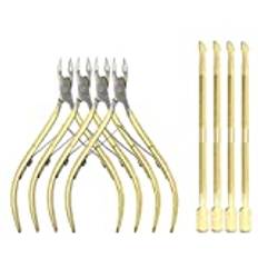 XINMEIWEN 8Pieces Cuticle Trimmer Cuticle Nipper Cuticle Remover Cuticle Cutter with Cuticle Pusher Stainless Steel Cuticle Cutter Clipper Nail Tools for Fingernails and Toenails (Gold)
