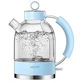 ASCOT Electric Kettle, Glass Electric Tea Kettle Gifts for Men/Women/Family  1.5L 1500W Borosilicate Glass Tea Heater, with Auto Shut-Off and Boil-Dry