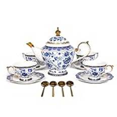 ACMLIFE Bone China Tea Set with Teapot, 13-Piece Blue and White Porcelain Tea Set for Adults, Vintage Floral Tea Sets for Women Tea Party or Gifts Giving