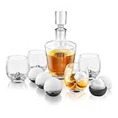 Final Touch On The Rock Glass WHISKEY DECANTER SET - 10 Piece Set Includes Whisky Glasses/Silicone Ice Ball Moulds/Decanter & Stopper GS400
