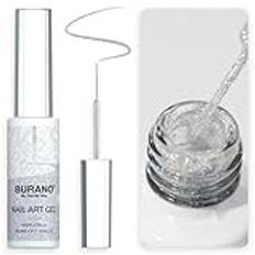 BURANO Liner Holographic Gel Nail Polish, UV LED Reflective Glitter Painted Gel Silver Metallic Gel Nail, Build in Thin Nail Brush Chrome Gel Curing Required 8ml (LX8)