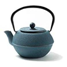 Tealøv Arare CAST Iron TEAPOT 1.1 Liter - with Stainless-Steel Fine-Meshed Infuser – Fully Enamelled Inside - Authentic Japanese Style Hobnail Design - Brews an Aromatic Cup of Tea - Blue