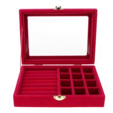 travel Portable Jewelry Storage Grid and 6 Glass Lid Rings Earrings Cufflinks Trinkets Display Case