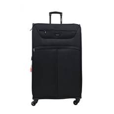 Infinity Leather Unisex Lightweight Soft Suitcases 4 Wheel Luggage Travel TSA Cabin - Black - Size Large