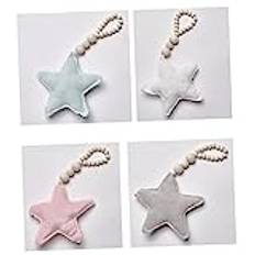 Warmhm Baby Crib Mobile Christmas Tree Ornaments Star Moon Baby Mobile Baby Shower Photo Props Rustic Wooden Bead Garland Nursery Ceiling Mobile Tent Cot Tassel Bamboo Hanging Beads White