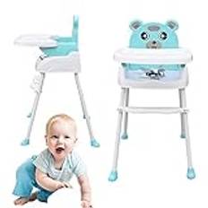 Baby Chair Feeding Chair 4 in 1 Baby Highchair Adjustable Hight Kids Toddler Infant High Chair Non-Slip Feeding Seat with Tray Safety Belt, Foldable Seat for Baby Toddlers 6 Months-1.5 Years, Green