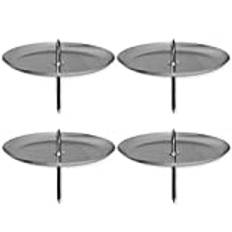 MIK Funshopping Set of 4 Candle Holders Candle Plate for Advent Wreath, Metal Advent Candle Holder, Candle Holder with Spike (Plate Diameter: 80 mm, Silver)