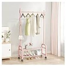 coat stand Wardrobe Multifunctional Tidy Rail Durable Clothes Rack with Side Hooks and Shoe Rack Household Closet Organizer for Living Room Bedroom/Pink/60cm wwyy