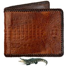 Brown alligator bifold wallet genuine exotic leather card holder rfid blocking