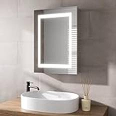 BAYSTONE Bathroom LED Mirror Cabinet Illuminated Demister Pad & Shaver Socket Rectangle Aluminium 500 x 700mm
