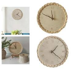 Wooden wall clock boho style 10.63inch handmade digital mute rattan round silent