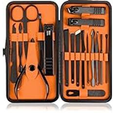 Kichly Manicure Set for Women - 18 pcs Women & Men’s Manicure Set - Manicure Tools & Accessories - Nail Care Kit with Travel Case - Luxury Gift for Loved Ones (Black/Orange)