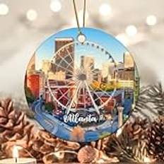 Evans1nism Christmas Hanging Ornaments Atlanta City Christmas Tree Ornament Vacation with Gold String Skyscrapers City Souvenir Christmas Tree Decoration for Party Home 3.2 Inch
