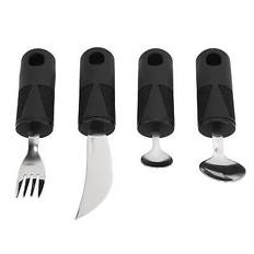 4x parkinsons utensils rubber nonslip handle stainless steel spoon fork|