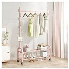 coat stand Wardrobe Multifunctional Tidy Rail Durable Clothes Rack with Side Hooks and Shoe Rack Household Closet Organizer for Living Room Bedroom/Pink/60cm wwyy
