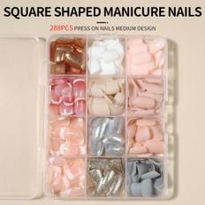 SHEIN pcsmixed Short Square Solid Matte  Glitter Colors Acrylic Nail Tips Full Cover False Nail Tips Press On Nails With Storage Box As For Suitable For Wom