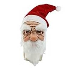 DNCG Christmas Santa Claus Mask, Santa Mask for Men, Santa Claus Costume, Realistic Latex Mask White Beard Santa Head Mask with Red Santa Hat Party Decoration/27