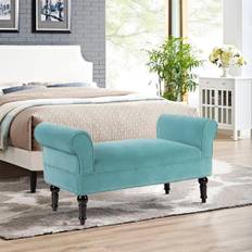 Velvet Upholstered Bed End Bench - Teal