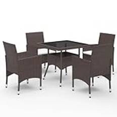 Lechnical 3095913 5-Piece Polyrattan and Tempered Glass Garden Dining Set, Outdoor Dining Set, Garden Dining Set on Patio-3095913