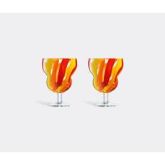 'Folk' wine glass, set of two, orange, red and yellow