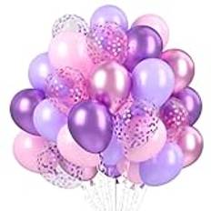 Rosa Lila Ballons, 60 Stück Pastell Lila Rosa Luftballons, 12 Zoll Violett Rosa Metallic Konfetti Latexballon, Macaron Latex Ballons für Mädchen Frau Geburtstag Hochzeit Prinzessinnen Brautparty Deko