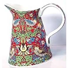 15cm Serving Jug by Heritage - Porcelain Pitcher Jug with William Morris Red Strawberry Thief Design - Perfect Kitchen Jug for Water Milk Cream Gravy Sauce or Custard - Great Housewarming Gift