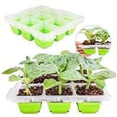 QTUN Seed Trays 2 Pack 18 Cells Reusable Seed Starter Tray, Mini Propagator Greenhouse Plant Growing Trays for Starting Vegetable, Flower & Herb Seeds, Indoor Grow Kit for Plant Seedlings