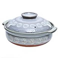 Casserole Dish Ceramic Hot Pot Casserole, Round Earthenware Clay Pot with Lid, Heat Insulation Hot Pot, Double Handle Earthen Pot, Cookware for Stew Soup Blue WHI(31cm)