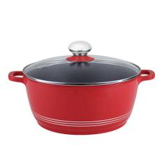 Red nea aluminium die-cast nonstick casserole stockpot with glass lid