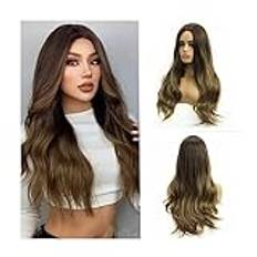 Wigs For Women Wig Cosplay Heat Resistant Fiber Wigs Long Brown Ombre Synthetic Wigs for Women Natural Hair Wavy Wigs Middle Part Female Wig Costume Daily Party Hairpiece for Women Girls (Color : JSS