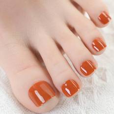 SHEIN pcs Crop Square Shaped Press On Nails In Glossy Orange Pumpkin Color pc Nail Buffer pc Jelly Gel Nail Supplies