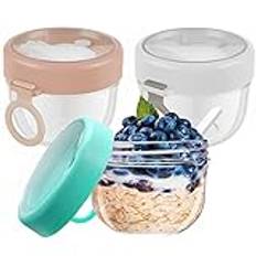 3 Pcs Reusable Overnight Oat Container with Lid and Foldable Spoon 20oz/600ml BPA Free & Leak-Proof Breakfast Pots to Go Portable Yogurt Cup Cereal to Go Oatmeal Container Food Container