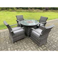 Fimous Rattan Garden Furniture Gas Fire Pit Dining Table 4 Seater - Grey