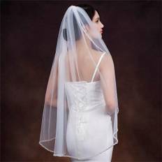 SHEIN pc Handmade Bridal Veil With Pearl Crystal Beaded Edge Wedding Veil