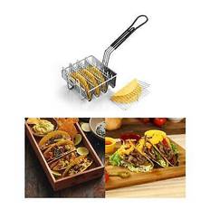 Taco shell deep fryer basket with grip handle 4 grid