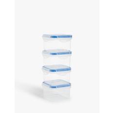 John Lewis ANYDAY Square Airtight Plastic Kitchen Storage Container, Set of 4, 80ml, Clear/Blue