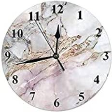 Pink Marble Wall Clock Graphic Smooth Stone Scratch Silent Non-Ticking Round Clock Decorative Battery Operated Wall Clock 10 Inch