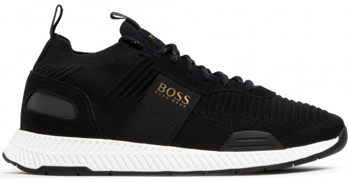 black and gold boss trainers