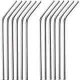 Senneny Set of 5 Stainless Steel Straws with Silicone Flex Tips Elbows  Cover, 2 Cleaning Brushes and 1 Portable Bag Included (Silver)- 8mm diameter