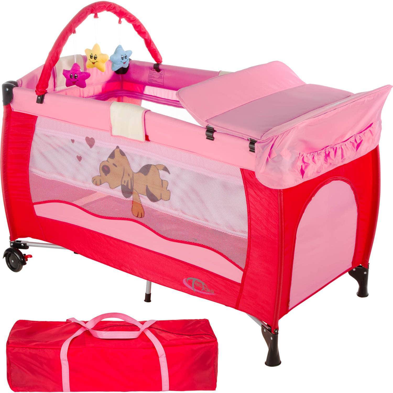 tectake Travel Cot Dog with Changing Mat & Play Bar