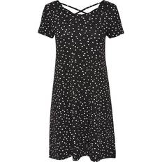 Only Short Dresses - Women Only Loose Short Sleeved Dress - Black/Printed