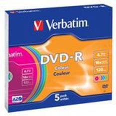 Optical Storage Verbatim DVD-R Colour 4.7GB 16x Slimcase 5-Pack