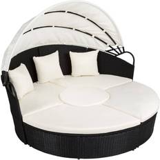 Black Sun Beds tectake Aluminium rattan sun lounger, sun island