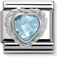 Nomination Composable Classic Link Heart Shaped Faceted Charm - Silver/Light Blue