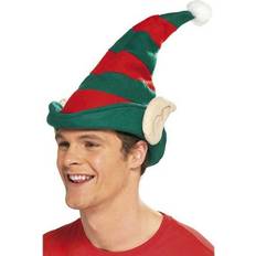 Brown Headgear Smiffys Elf Hat Green with Red Stripes