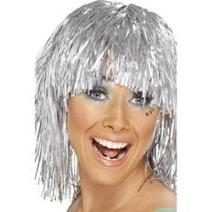 Silver Short Wigs Fancy Dress Smiffys Cyber Tinsel Wig Silver