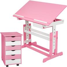 Pink Desk Kid's Room tectake Kids Desk + Filing Cabinet