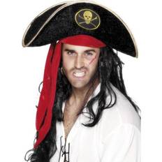 Cheap Hats Fancy Dress Smiffys Pirate Hat Black Red & Gold